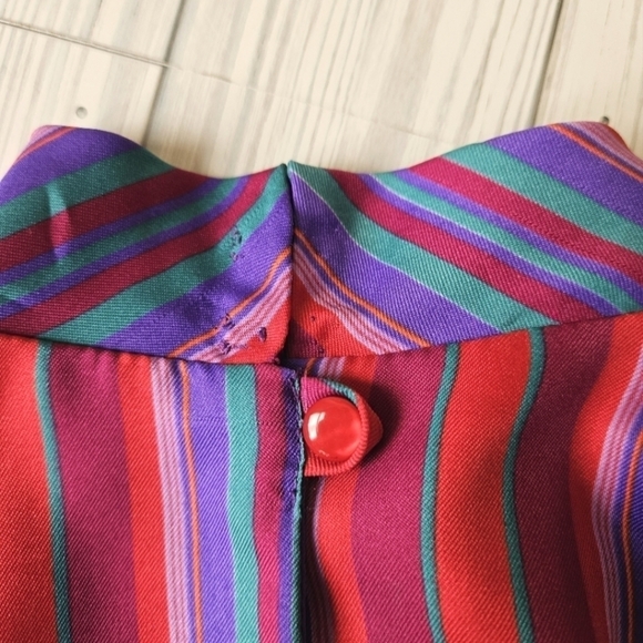 Vintage Melissa Pussybow Necktie Midi Dress in Red and Purple Satin Stripe Sz 6 - Picture 7 of 11